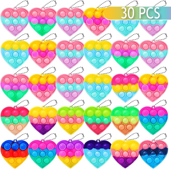 30PCS Party Favors for Kids,Bulk Fidget Toys, Birthday Party Toys, Small Classroom Prizes Box Fidgets Toys for Kids Toddlers Adult, Goodie Bag Stuffers, Treasure Chest, Bubbles Poppers (Heart)
