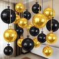 Togvu Black Gold Round Foil Balloons, 16PCS Different Sizes 4D Metallic Balloon Large Sphere Mirror Ball Balloons for Prom Graduation New Year Retirement Birthday Party Ceiling Decorations Supplies