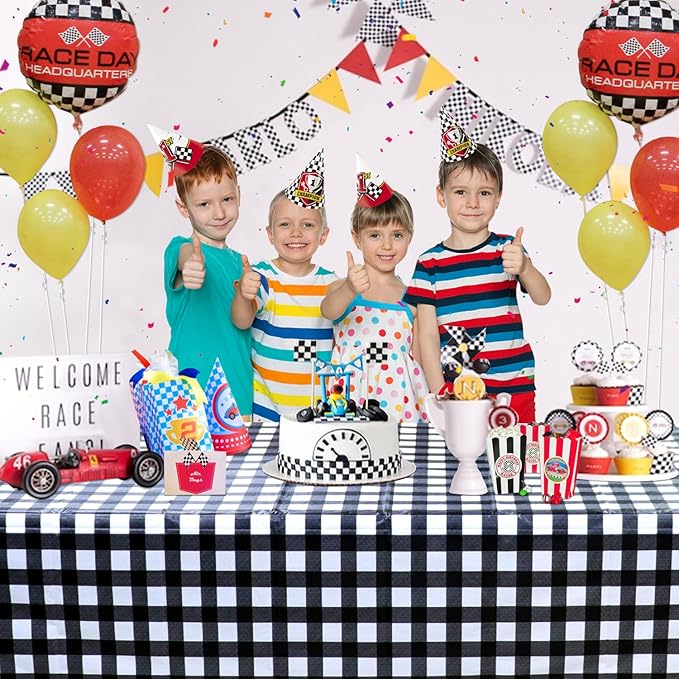 4 Pack Buffalo Plaid Tablecloths - 54x108 Disposable Plastic Black and White Lumberjack Checkered Tablecloth for Party, Picnic, Camping, Barbecue, Christmas, Holiday Table Decor