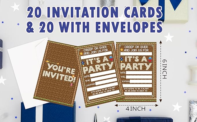 CLIRBE Games Birthday Party Invitations, Funny Birthday Invitations For Brother Bro Teen Boys Girls, 20 Invites Cards With 20 Envelopes, Party Supplies Favors -H09