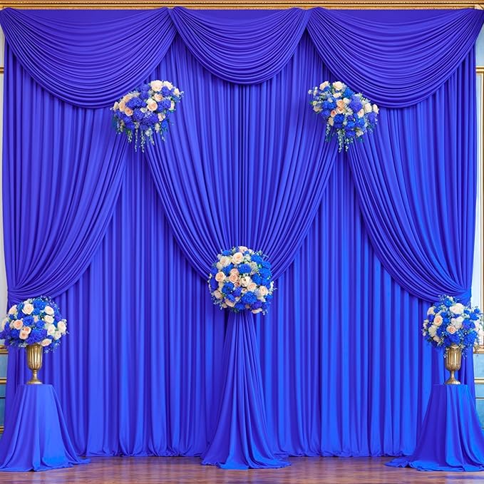 16x10FT Royal Blue Backdrop Curtains for Wedding Parties, Wrinkle Free Polyester Photography Backdrop Drapes for Wedding Baby Shower Birthday Parties Stage Background Stand Decorations 4x10ft,4 Panels