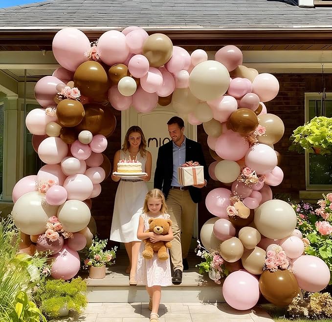 Pink Brown Balloon Arch Kit Double Stuffed Light Dusty Rose Pink Mauve Sand White Cream Nude Tan Balloon Garland for Birthday Baby Shower Cowgirl Bridal Wedding Western Party Decoration