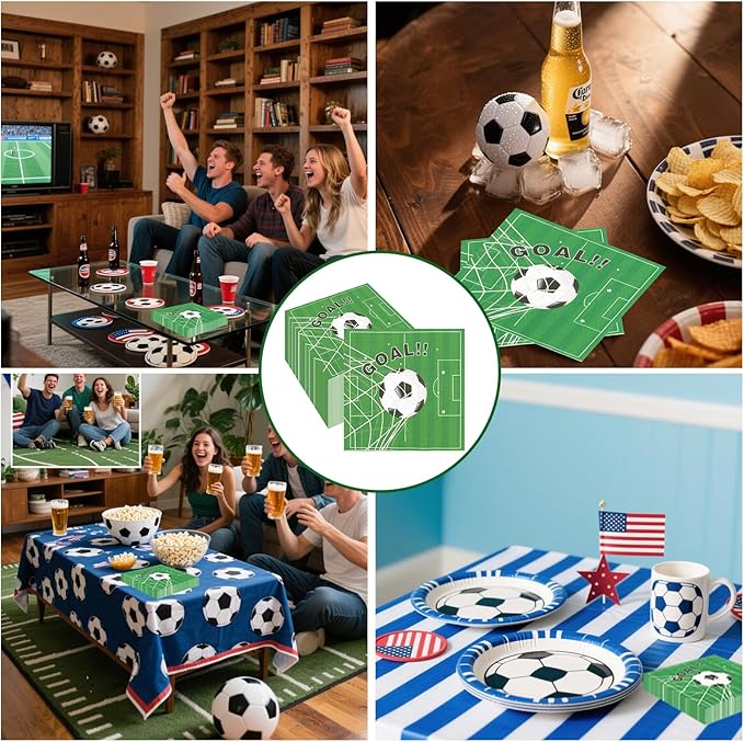 50Pcs Soccer Napkins, Disposable Soccer Birthday Party Decorations Soccer Themed Napkins for Sports Party Supplies Table Decor