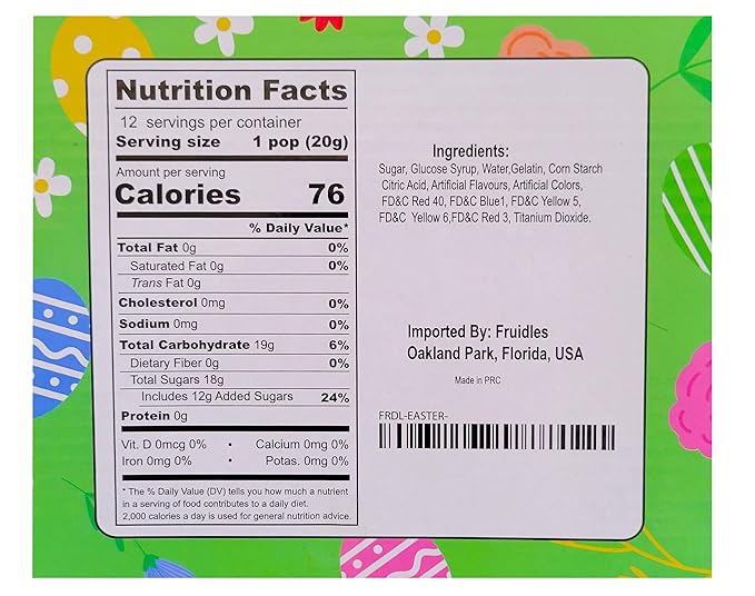 Fruidles Easter Variety Pack 12 Lollipops Suckers, Yellow Bunny Rabbit, Orange Carrot Designs Fat-Free, Individually Wrapped Easter Pops (12-Pack)