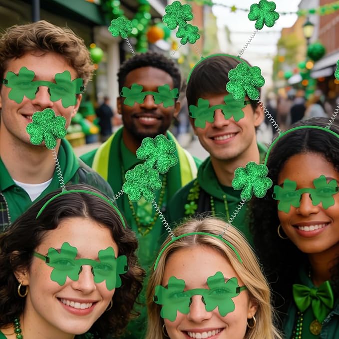 Semato St. Patrick’s Day Headband with Green Clover Sunglasses for St. Patrick’s Day Accessories Shamrock Irish Carnival Party Favors