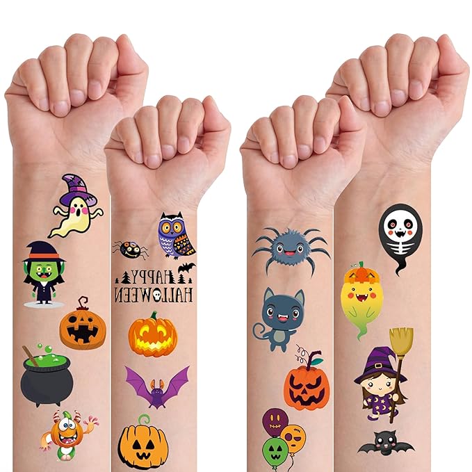 xutengy 208 Pcs Halloween Scar Temporary Tattoos for Kids， Halloween Assorted Treat or Trick Halloween Fake Tattoo Stickers for Boys Girls Goody Bag Stuffers Prizes Party Favors