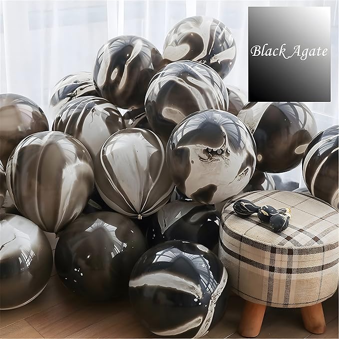 Black Tie Dye Balloons 30PCS 12 Inch Agate Marble Latex Swirl Balloons For Tie Dye Birthday Party Supplies,Candyland,Bachelorette,Fun Hippie Party Decorations
