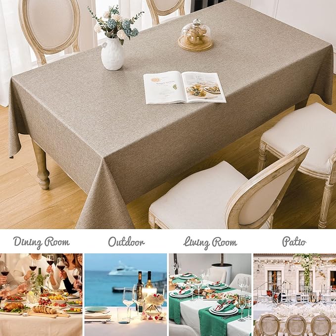 Rectangle Tablecloth Linen Textured Waterproof & Stain Resistant Table Cloth Wrinkle Free Decorative Fabric Farmhouse Table Cover for Dining/Party/Buffet/Wedding, 60 x 120 Inch, Mocha