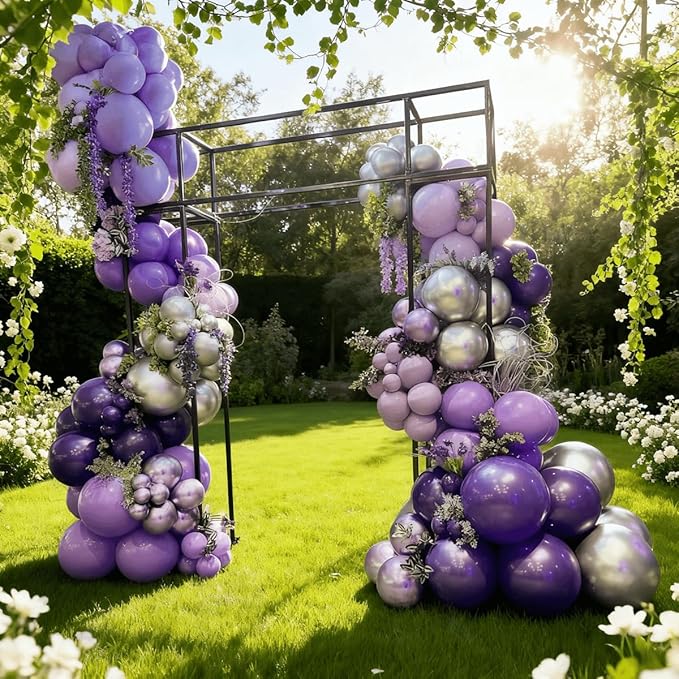 400 Pcs Purple Balloons 12 Inch Latex Bulk Metallic Purple Silver Assorted Color Balloon Set for Birthday Wedding Baby Shower Party Decorations ﻿