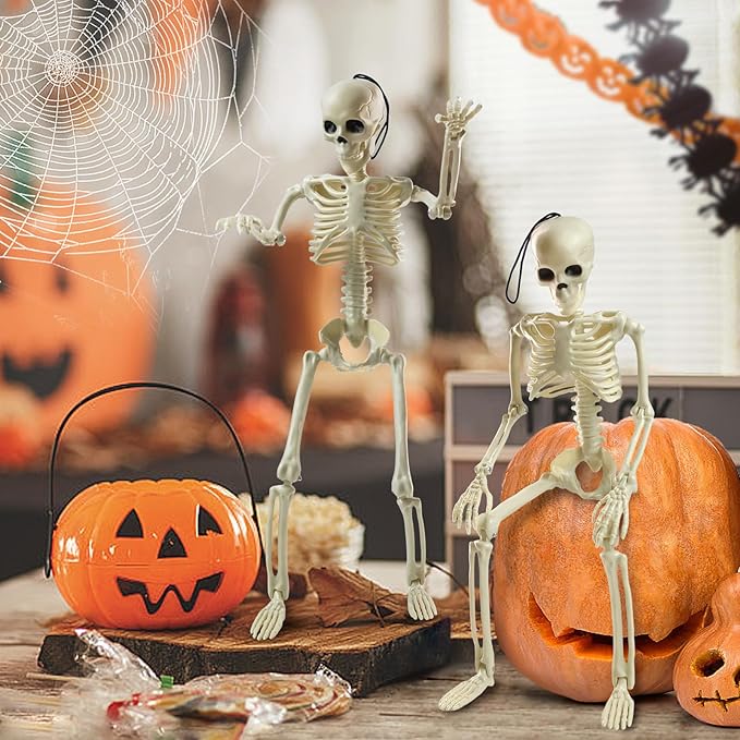 HADWYN 5 Packs Halloween Skeleton Decorations,16" Full Body Posable Joints Skeletons for Halloween Decorations, Indoor and Outdoor Horror Atmosphere Decorations