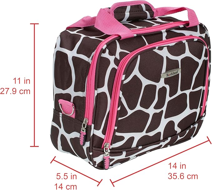 Rockland Fashion Softside 2 Piece Luggage Set, Expandable, (14" Tote/19" Upright), Pink Giraffe