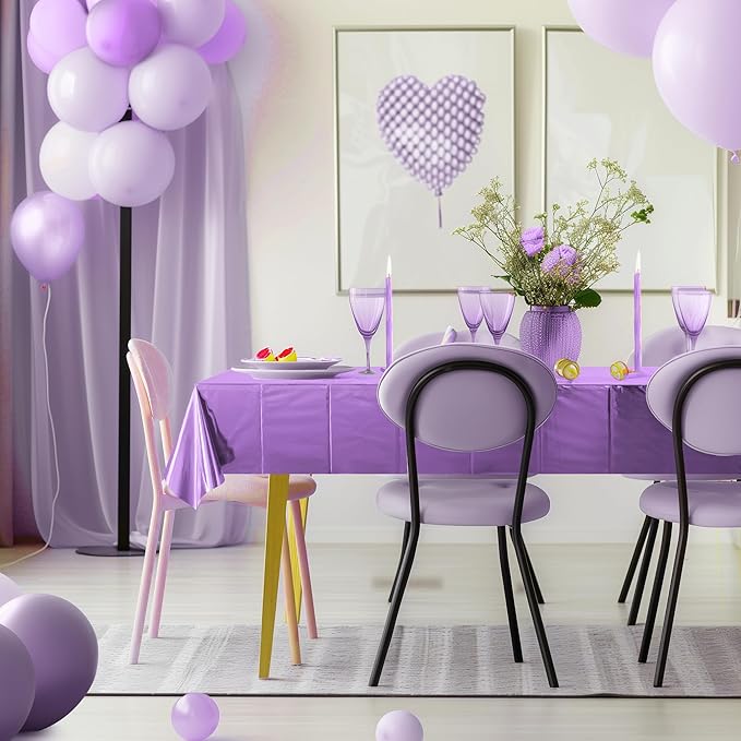 2pcs Light Purple Foil Tablecloth 54*72inch Plastic Birthday Party Table Cloths Disposable Waterproof Table Cover for Halloween Bridal Shower Wedding Anniversary Baby Shower Elegant Party Supplies