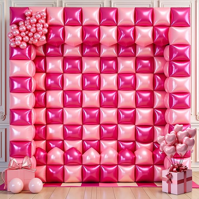 50 PCS Hot Pink Square Foil Balloons, Reusable Double Sided Mylar Balloons for DIY Balloon Arch & Wall Backdrop, Ideal for Wedding Birthday Bachelorette Graduation Baby Shower Party Decorations