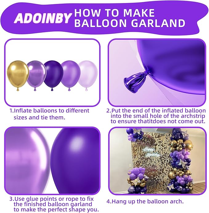Purple and Gold Balloons Arch Kit, 140Pcs Dark Purple Metallic Gold Lavender Lilac Metallic Purple with Confetti Balloons for Baby Shower Girl Princess Party Women Birthday Wedding Decorations