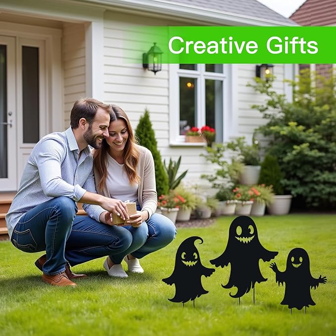 Ghost Metal Halloween Decorations Outdoor Garden Stakes, for Women/Men/Ghost Lovers,Black Silhouette Statues Yard Art, Lawn, Backyard, Patio, Pathway Decor