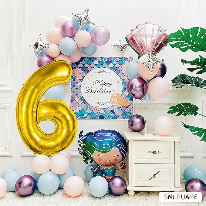 Smlpuame 40 inch Number Balloon 0-9 Gold Large Number 6 Balloons,Digital Balloons for Birthday Party Celebration Decorations Supplies, Helium Foil Number Balloons for Wedding Anniversary