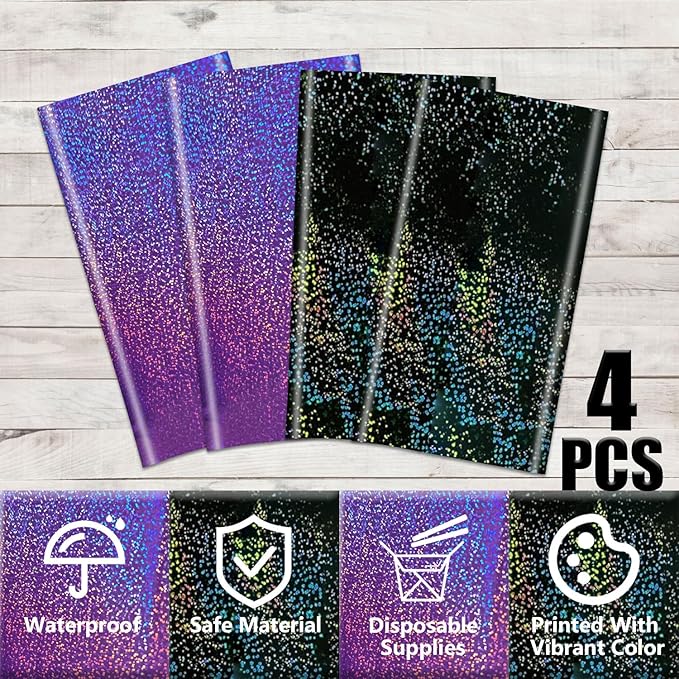 2Pcs Black & 2Pcs Purple Holographic Tablecloths Rectangular Iridescent Tablecloth Shimmer Metallic Table Covers for Halloween Birthday Party Wedding Events Supplies, 54 x 108inch