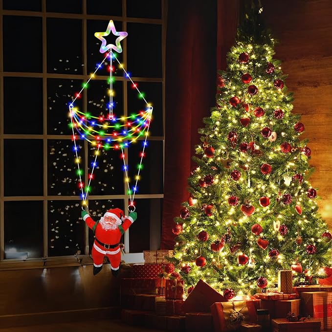DANLI LED Christmas Parachute Lights with Santa Claus, 3.66ft, 8 Modes Hanging Lights for Indoor Outdoor Porch Roof Eave Balcony Home Decor