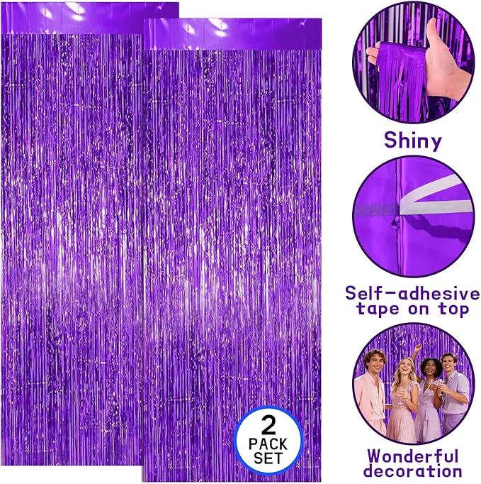 7-Pack Graduation Party Decorations Set, 3 Purple Graduation Tablecloths 54x108in, 2026 and Grad Balloons, 2 Foil Fringe Curtains for High School College Graduation Party Photo Booth