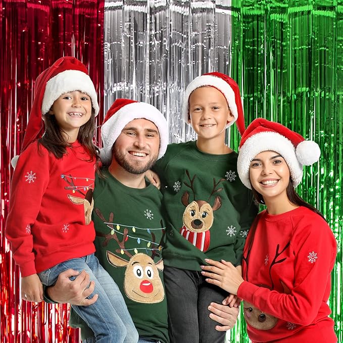 LOLStar 3 Pack Christmas Party Decorations 3.3 x 6.6ft Foil Fringe Curtains Red Silver Green Tinsel Metallic Photobooth Props Backdrop Streamers for Christmas in July, New Year, Ugly Sweater Party