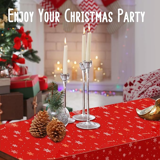 Christmas Tablecloths – 3 Pack 54 x 108 Inch Rectangle Table Covers – Red and Green Plastic Tablecloth with Santa Claus, Christmas Tree & Snowflake Prints – Christmas Holiday Party Decorations