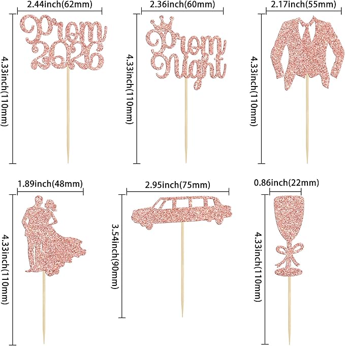 Gyufise 24Pcs Prom Cupcake Topper Prom Decorations for Prom Graduation Cupcake Topper 2026 Graduation Decorations Class of 2026 College Graduation Decorations Rose Gold