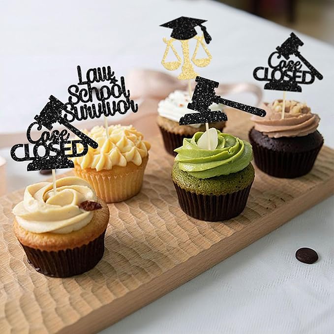 Gyufise 24Pcs 2026 Lawyer Graduation Cupcake Toppers Gold Black Glitter Class Of 2026 Lawyer Grad Cake Toppers Cap Diploma Cupcake Picks 2026 Graduation Theme Party Cake Decorations Supplies