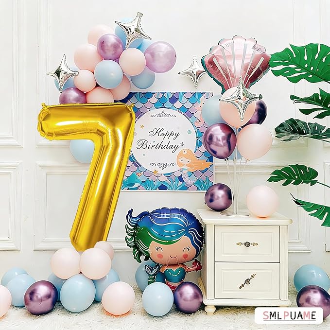 Smlpuame 40 inch Number Balloon 0-9 Gold Large Number 7 Balloons,Digital Balloons for Birthday Party Celebration Decorations Supplies, Helium Foil Number Balloons for Wedding Anniversary
