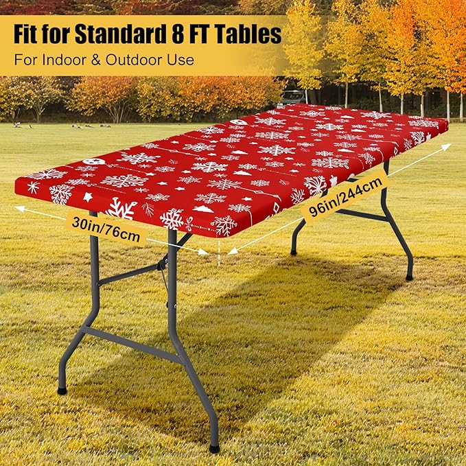 Smiry 2 Pack Rectangle Christmas Table Cloth, Waterproof Elastic Fitted Tablecloths, Washable Polyester Rectangular Patio Table Cover for Dinner (Christmas Snowflakes, 30"x96")