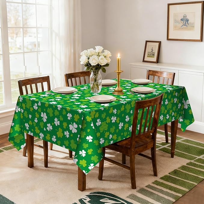 6 Pack Clover Disposable Plastic Tablecloth 54" x 108" Green Shamrock Party Table Cloths Disposable for 6 to 8 Foot Tables St Patricks Day Party Indoor or Outdoor (Clover)