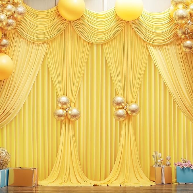 Yellow Backdrop Curtains-Wrinkle-Free Polyester Photography Drapes Party Curtain Background for Baby Shower Wedding Decorations- 40 X10FT