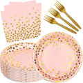 Pink and Gold Paper Plates and Napkins Party Supplies,Serves 25 Guests Pink Gold Plates and Napkins,Disposable Paper Tableware Set for Birthday Wedding Bridal Shower Baby Shower Decorations