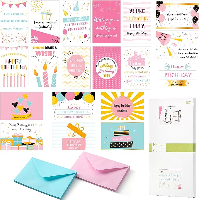 Mr. Pen- Birthday Cards with Envelopes, 20 Pack, 4" x 6", Assorted, Gold Foil, Blank Inside, Greeting Cards Birthday