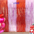 Valentines Day Decorations - 4 Pack of 3.2x8.2ft Red Pink Foil Fringe Curtains Streamers Backdrop for Birthday Valentines Day Decor