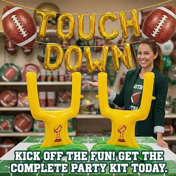 Football Party Decorations & with Football Goalpost Touch Down Letter Banner Foil Balloons for Kids Adults Sports Theme Birthday Major Game Day Tailgating Supplies Season Celebration Supplies