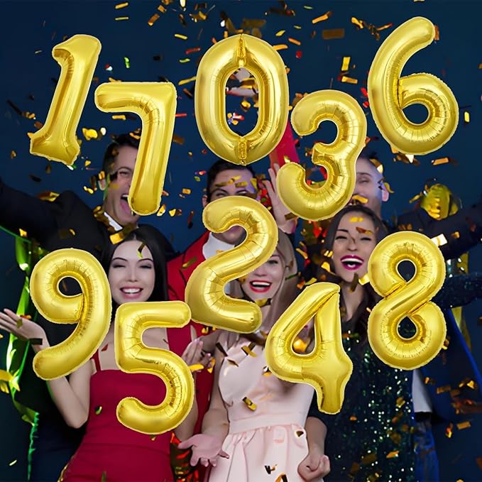65 Inch Giant gold Foil Number Balloon,Old Children's Birthday Party Helium Balloon Wedding And Celebration Themed Party Decoration Supplies (4 Plus)