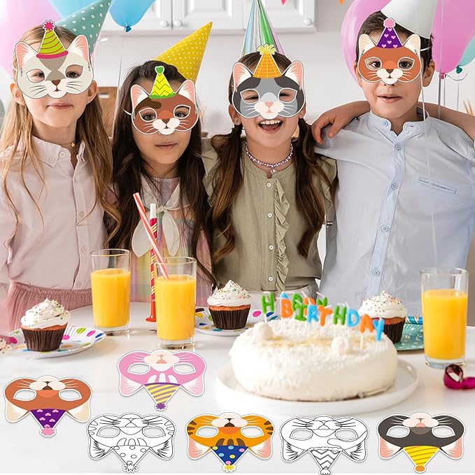 36 Set Cat Coloring Mask Animal Paper Arts Crafts Kids Color Your Own Birthday Cat Blank DIY Mask Masquerade Birthday Party Dress-Up Decoration Favor School Classroom Activity Game Supplies