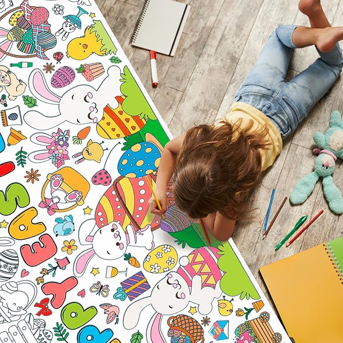 BCCSNNM Easter Coloring Tablecloth for Kids,Giant Coloring Poster for Kids,Easter Crafts Classroom Game Activities Gifts Party Decorations Supplies (31.5 x 72 Inches)