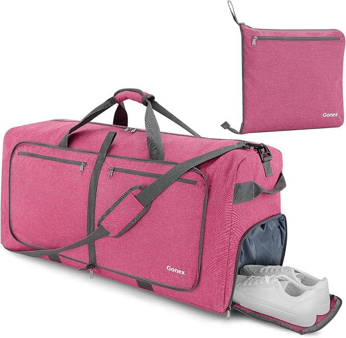 Gonex 40L 60L 80L 100L 150L Large Foldable Travel Duffle Bag with Shoes Compartment, Packable Lightweight Water Repellent Duffel Bag for Camping Gym Weekender Bag