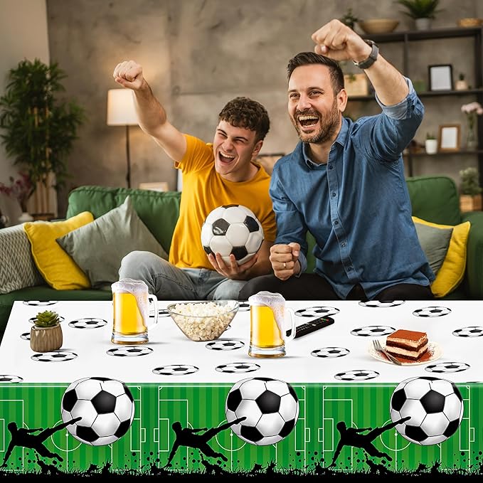 Kochorie 2 Pieces Soccer Party Tablecloth Plastic Soccer Themed Tablecover Disposable Rectangle Tablecloths Sports Themed Party Decoration for Soccer Birthday Supplies