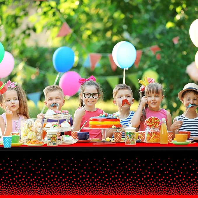 2 Pack Black and Red Tablecloth Party Decorations Plastic Black Tablecloth Printed Red Table Runner 54 x108 Inch Disposable Rectangle Table Cover for Birthday Wedding Graduation Anniversary