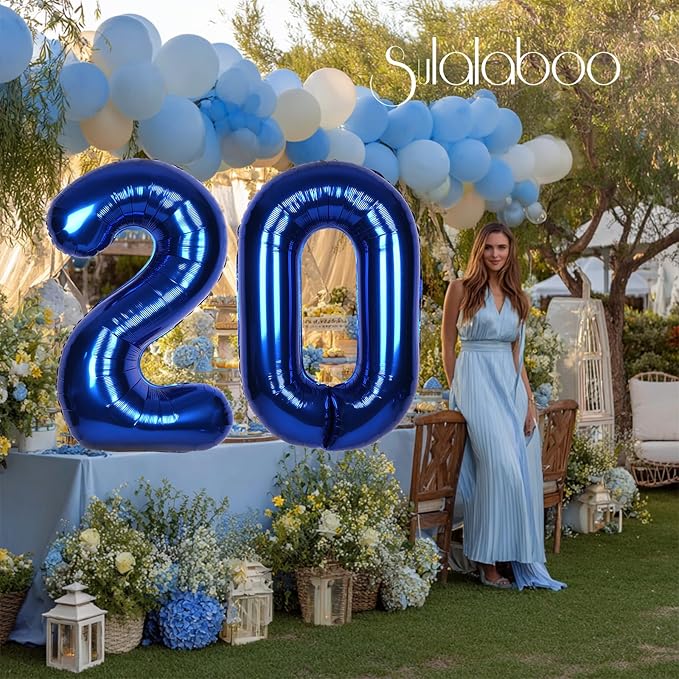 40Inch Navy Blue Number 20 Balloon Large Helium Royal Blue Number Balloons 0-9 Giant Digital 20th Foil Mylar Big Party Balloon for Boy Birthday Party Anniversary Graduation Decorations