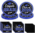 Graduation Decorations 2026 Graduation Party Plates and Napkins Set Black Blue Class of 2026 Graduation Party Supplies for Congrats Grad Party Decor, Serve 50