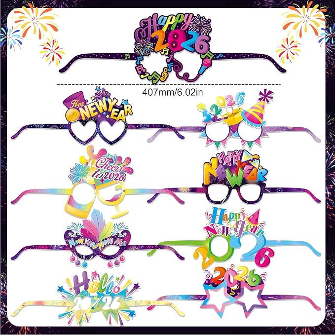 HOWAF 41pcs New Years Eve Party Supplies 2026 Colorful Happy New Year Hats News Years Eve Hats 2026 Glasses Party Blowouts Balloons NYE Party Favors Accessories Kit for Happy New Year Decorations