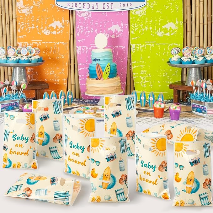 Baby on Board Baby Shower Party Favor Bags - 50Pcs Splish Splash Baby Bash Goody Candy Treat Bags Party Decorations for Kids Boys Girls Birthday Summer Events Supplies