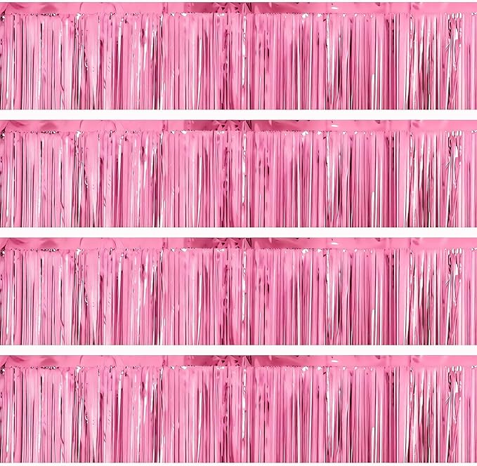 4 Packs Foil Fringe Garland Tinsel Streamers Shiny Wall Hanging Birthday Banner Backdrop for Graduation Wedding Anniversary Celebration Happy Birthday Party Decorations Pink