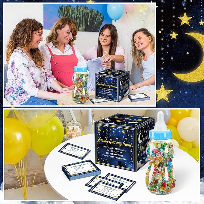 Glenmal 52 Pcs Baby Shower Games Gift Sets Large Baby Bottle for Shower Game Guess How Many Candies Baby Shower Decorations for Baby Shower Favors Games Gender Reveal (Twinkle Twinkle Little Star)