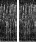2 Pack Fringe Curtains Backdrops, Foil Fringe Curtains, Door Streamers for Birthday Wedding Bridal Shower Holiday Graduation Party Decorations, Photo Booth Backdrops, Black