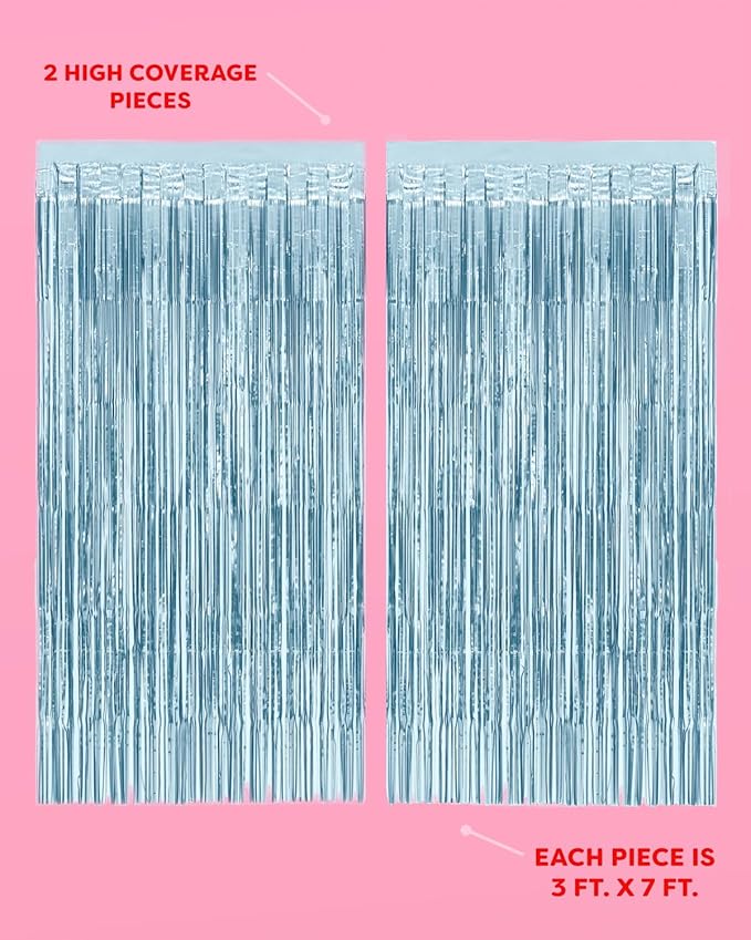 xo, Fetti Party Decorations Matte Blue Fringe Foil Curtain - Set of 2 | Bachelorette Bridal Shower Backdrop, Wedding, Birthday Photo Booth