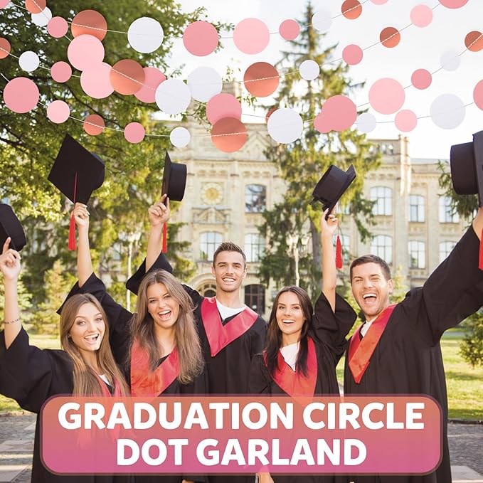 52FT Party Garlands, Paper Garland Circle Dots, Hanging Circle Banner Decorations for Birthday, Party, Wedding, Baby Shower, Graduations, Christmas, Wall Decor (Pink Rose Gold Garlands)